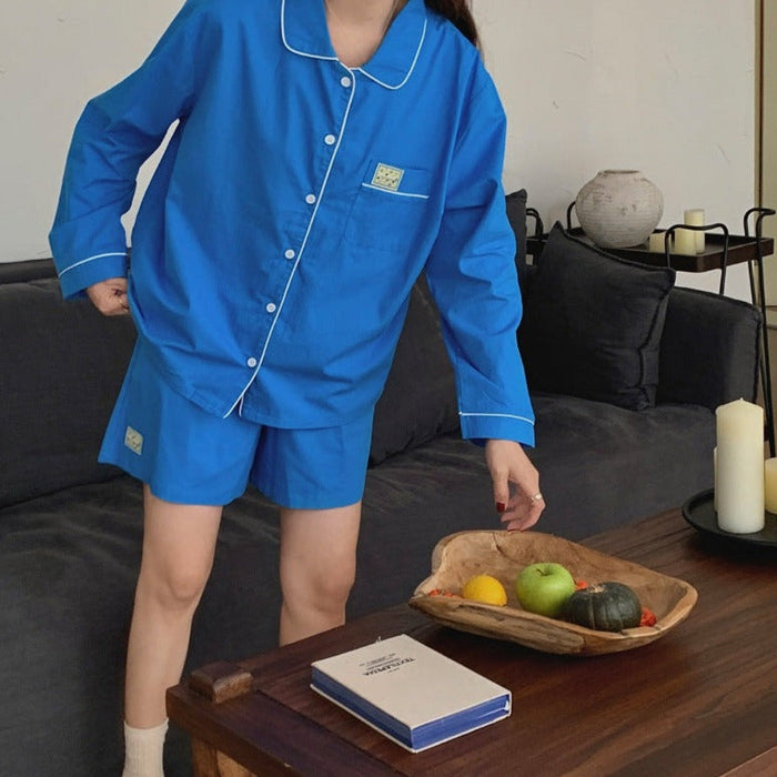 Royal Blue Long Sleeves and Shorts Pajama Set - Ever Lasting