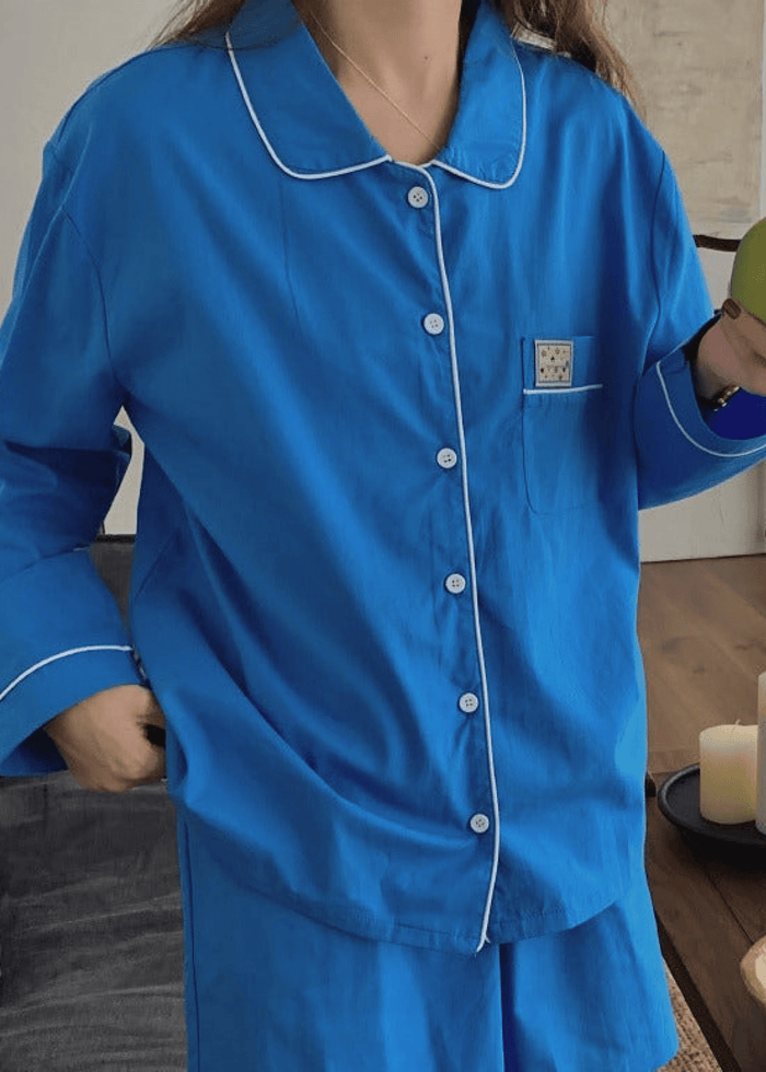 Royal Blue Long Sleeves and Shorts Pajama Set - Ever Lasting