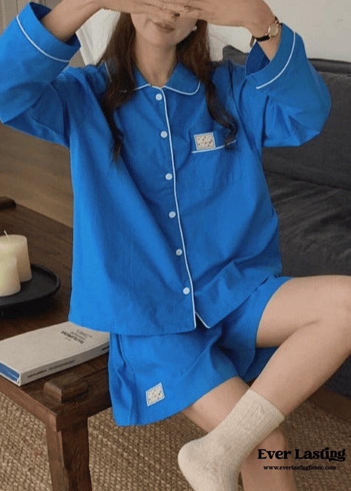 Royal Blue Long Sleeves and Shorts Pajama Set - Ever Lasting