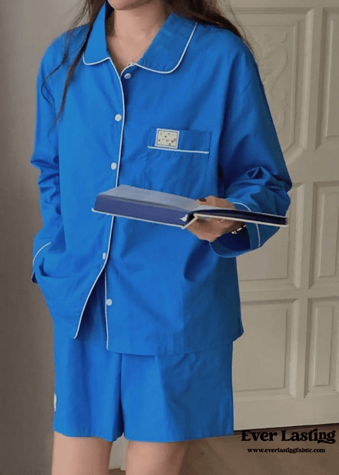 Royal Blue Long Sleeves and Shorts Pajama Set - Ever Lasting