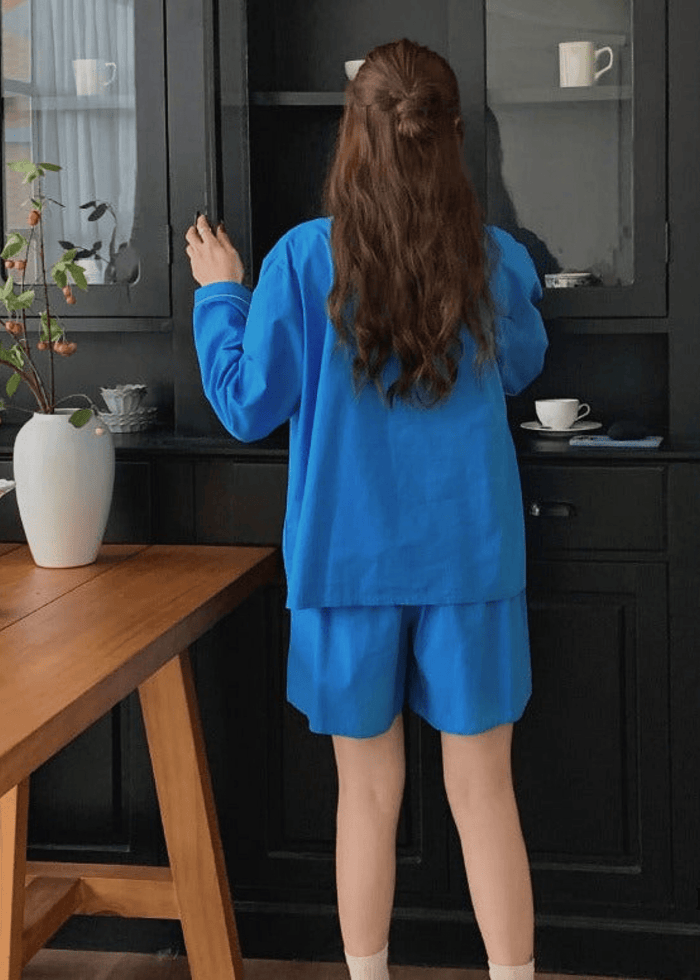 Royal Blue Long Sleeves and Shorts Pajama Set - Ever Lasting