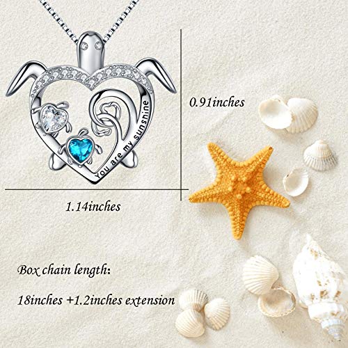 S925 Silver Mother Daughter Love Heart Sea Turtle Necklace