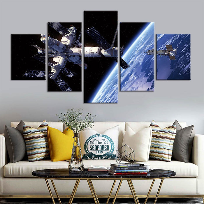 Satellite In Space Wall Art Frame Canvas Printing Decor