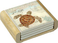 Sea Turtle Design Absorbent Coasters in Wooden Holder, Set of 4