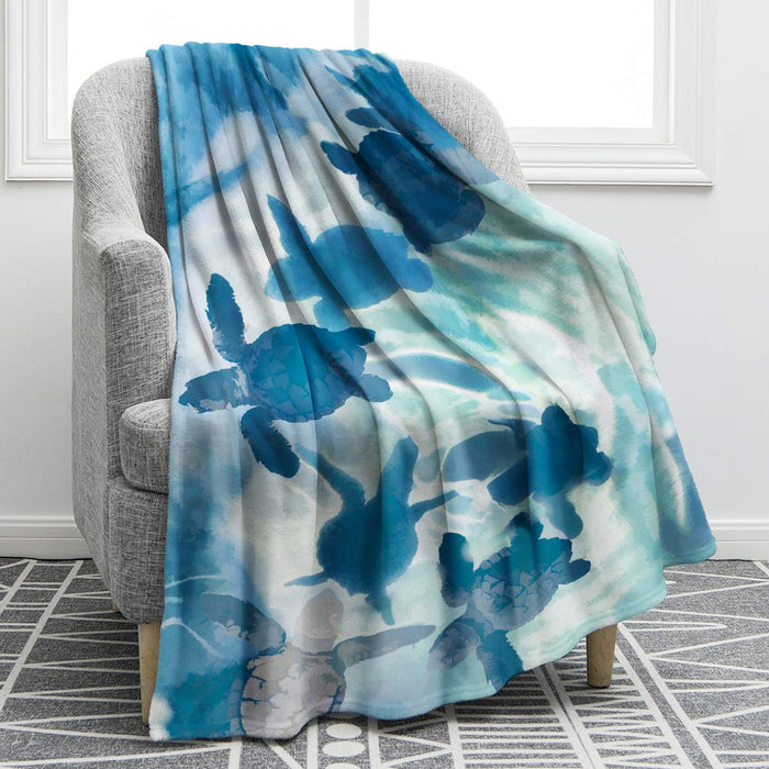 Sea Turtle Print Super Soft Throw Blanket 50x60in