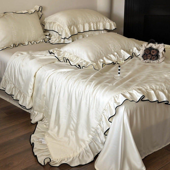 - Ever Lasting - Silky Ruffle Blanket Comforter Set / White - Bedding Set - Ever Lasting