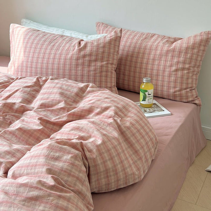 - Ever Lasting - Soft Blend Plaid Bedding Set / Pink - Bedding Set - Ever Lasting