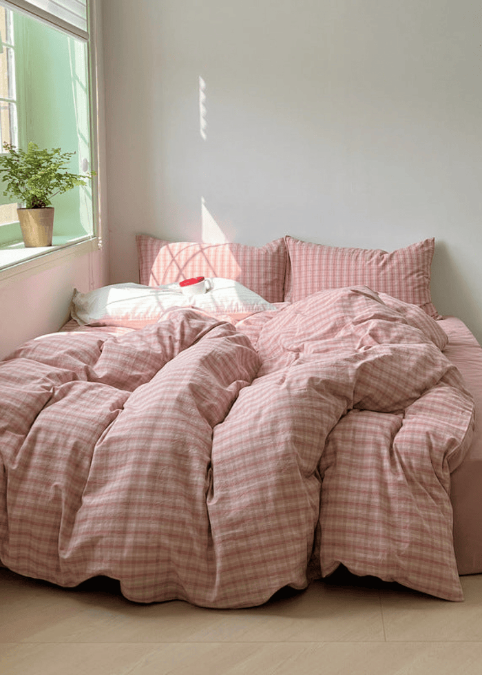 - Ever Lasting - Soft Blend Plaid Bedding Set / Pink - Bedding Set - Ever Lasting