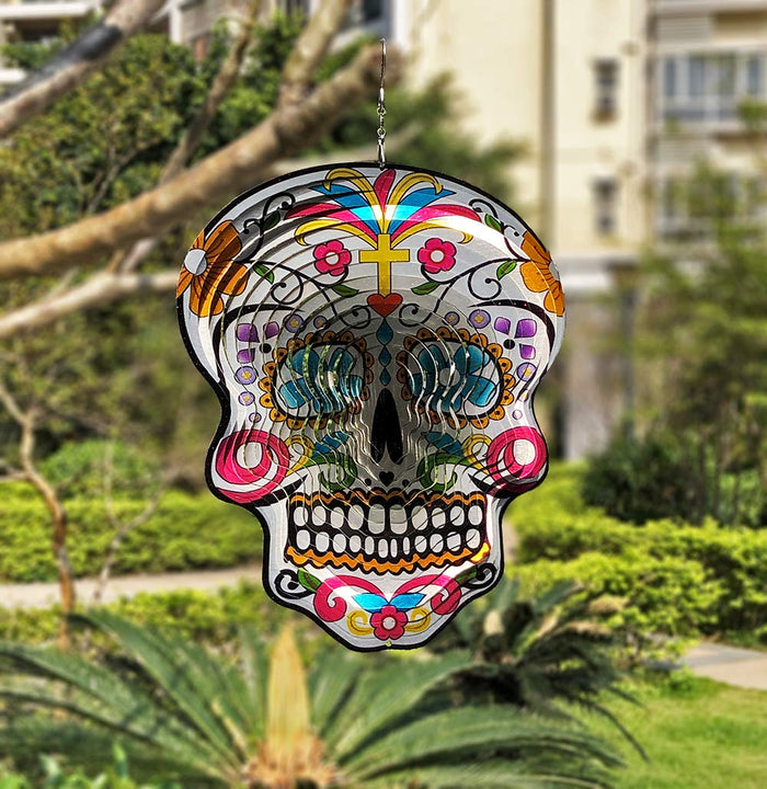 Stainless Steel Sugar Skull Wind Spinner