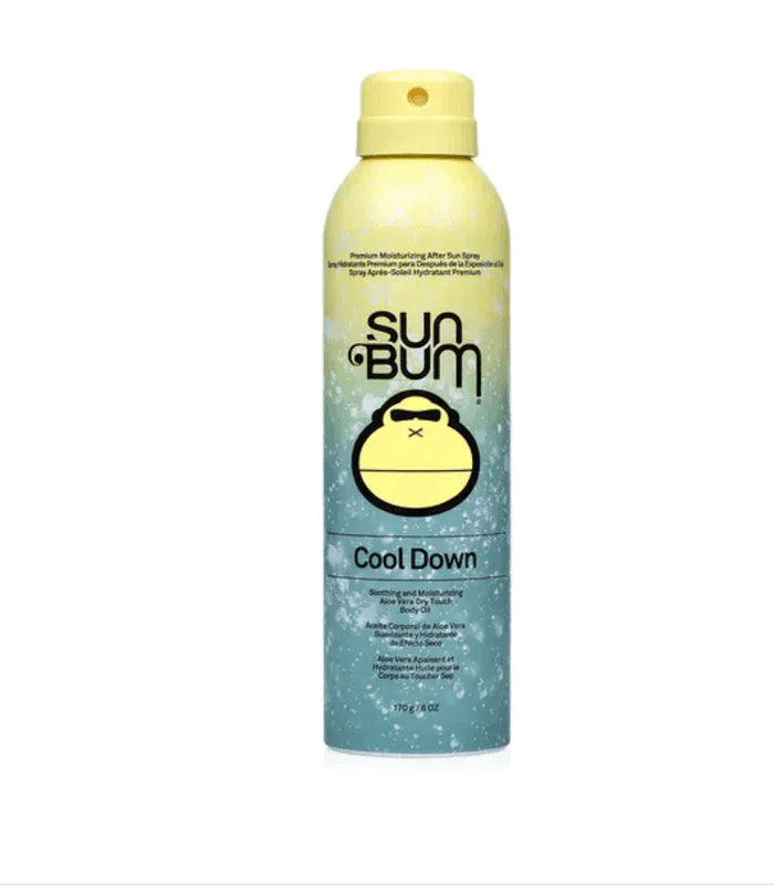 Sun Bum Cool Down After Sun Spray bottle with yellow and blue design on white background
