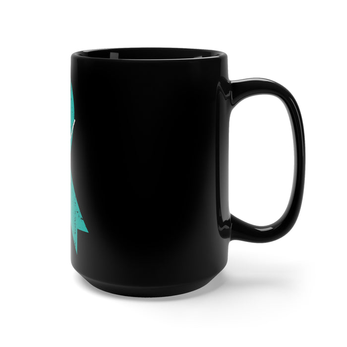 Support Veterans with the Teal Ribbon PTSD Awareness Black Mug - 15oz