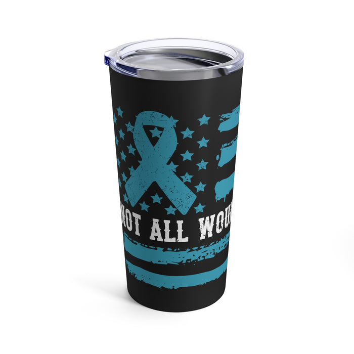 Unveiling the Unseen: 20oz Tumbler with Black Background and 'PTSD - Not All Wounds Are Visible