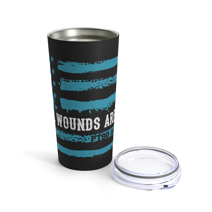 Unveiling the Unseen: 20oz Tumbler with Black Background and 'PTSD - Not All Wounds Are Visible