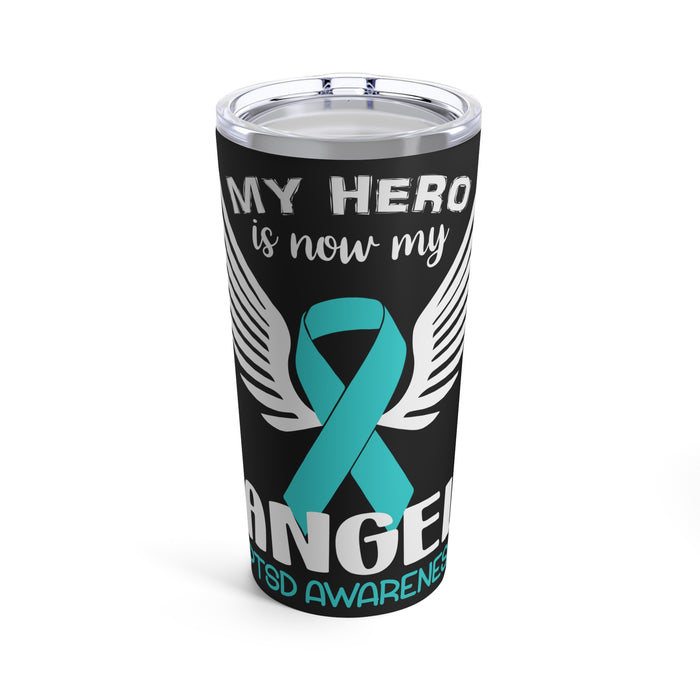 Unyielding Strength: 20oz Tumbler with Black Background and 'Survivor - PTSD Awareness' Design