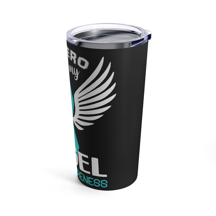 Unyielding Strength: 20oz Tumbler with Black Background and 'Survivor - PTSD Awareness' Design