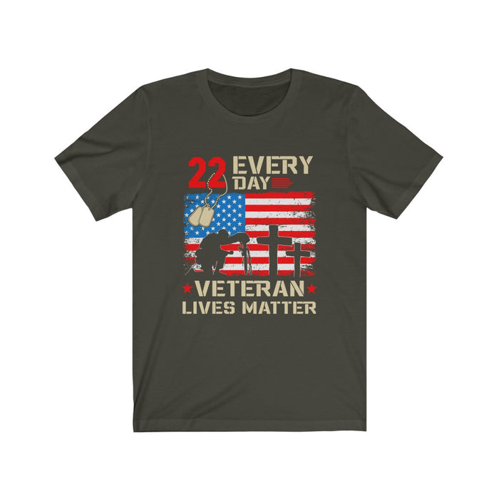 US Military Every 22 DAY Veteran Lives Matter Unisex Short Sleeve Shirt.