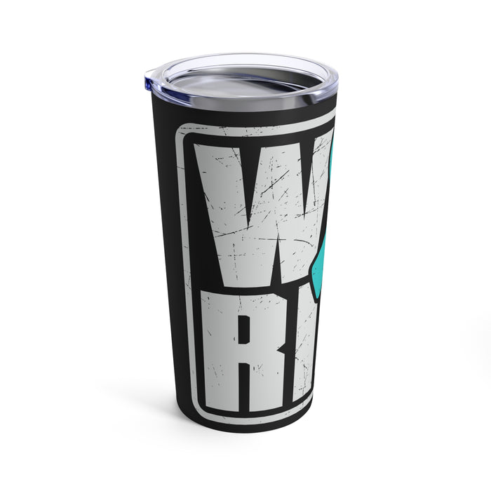 Warrior's Resolve: 20oz Tumbler with Black Background and 'PTSD Awareness - I Wear Teal' Design