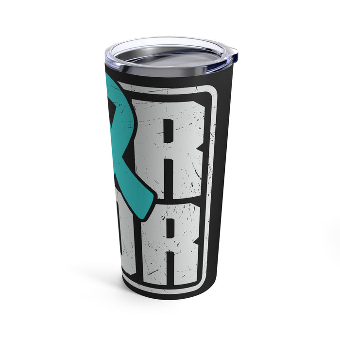 Warrior's Resolve: 20oz Tumbler with Black Background and 'PTSD Awareness - I Wear Teal' Design