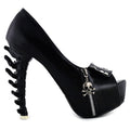 Womens Skull Zipper Peeptoe Platform Bone Heel Club Pumps